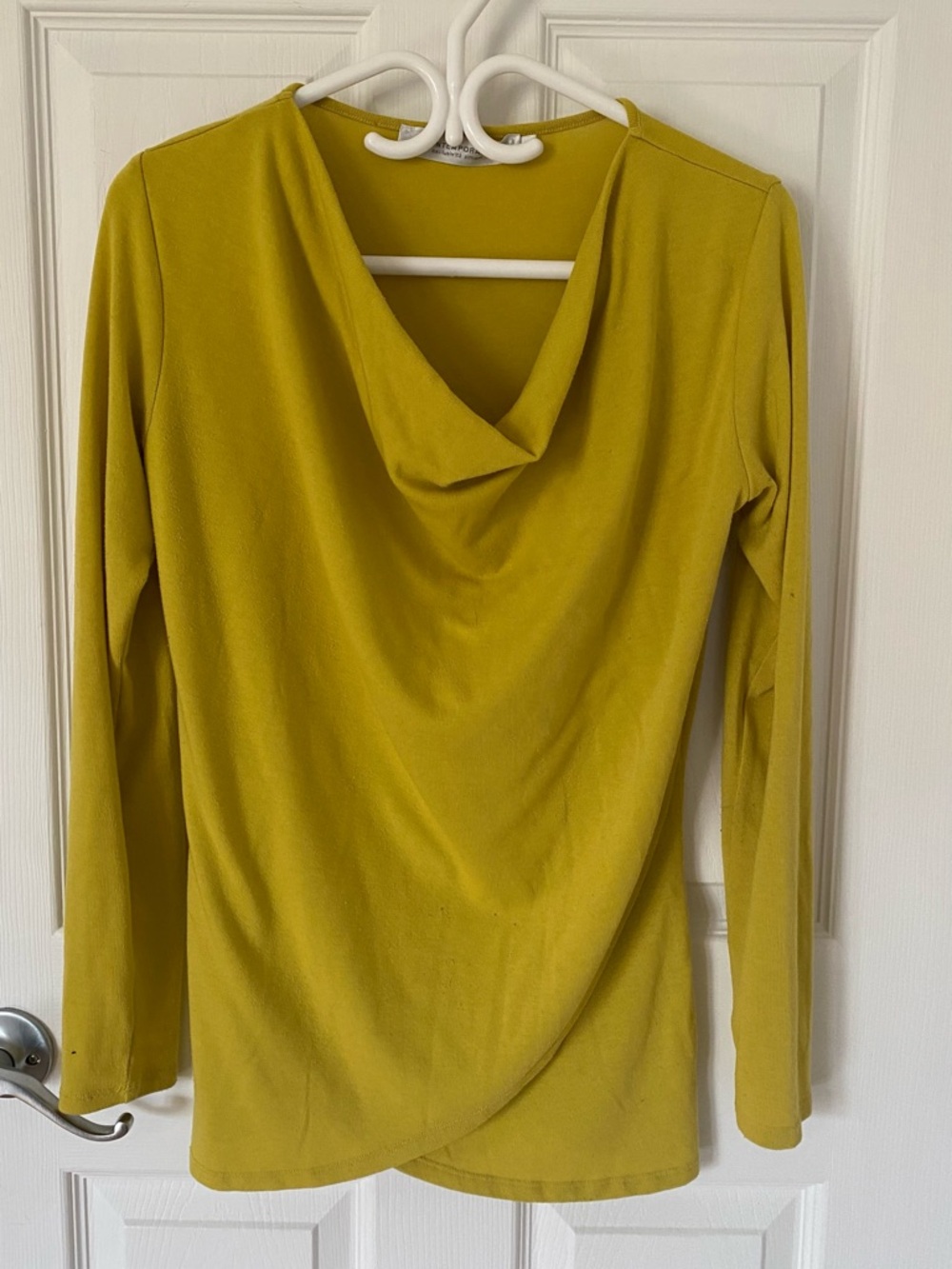 Simons Mustard Yellow Long Sleeve Drape Neck Top